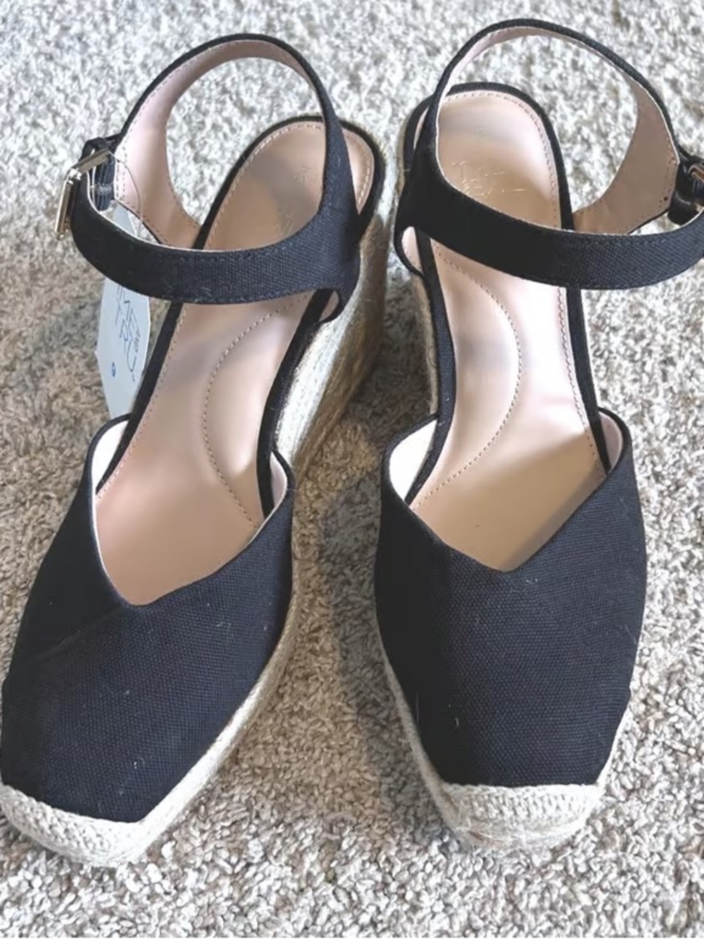 Time and Tru Black Espadrille Wedge Sandals with Ankle Strap